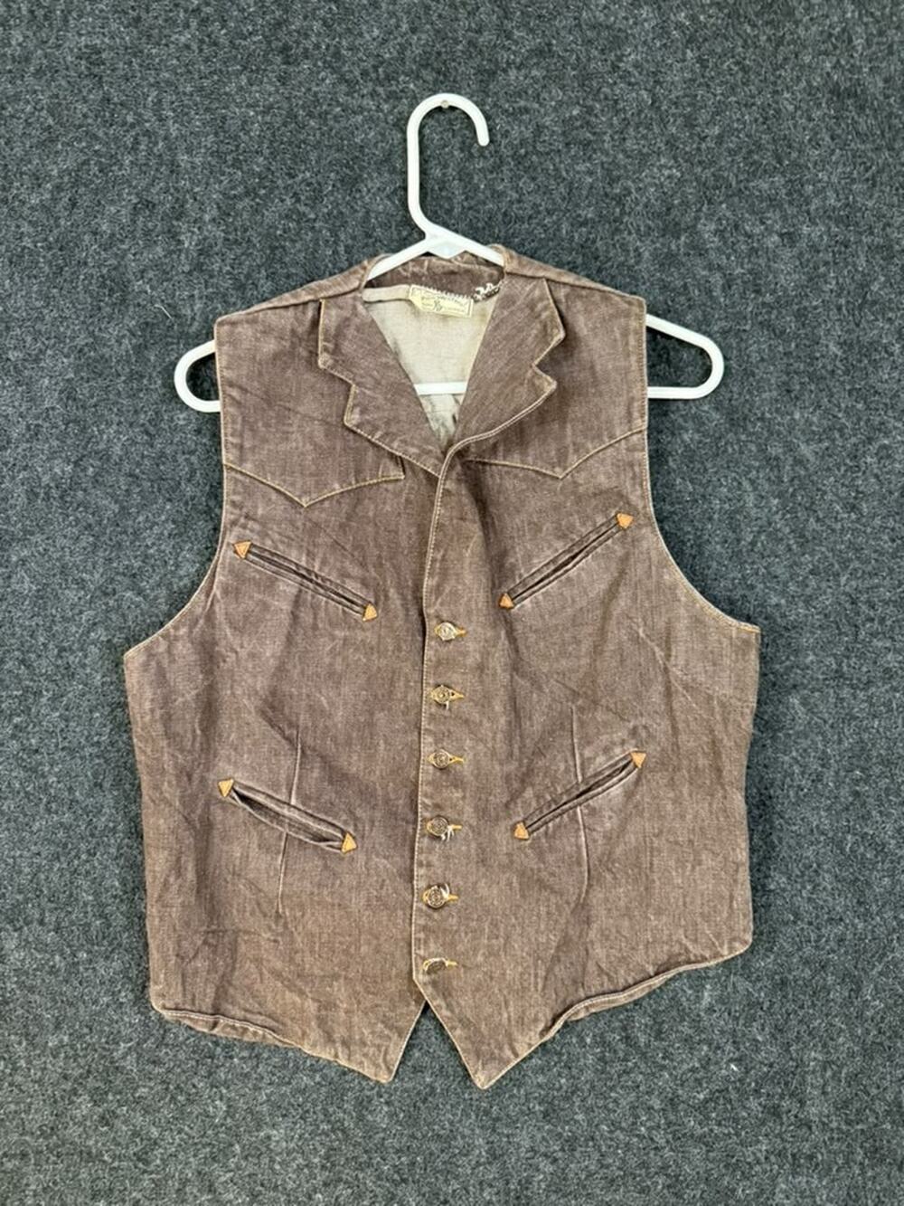Vintage Polo Western Ralph Lauren Brown Denim Vest Womens L Cotton Button Front
